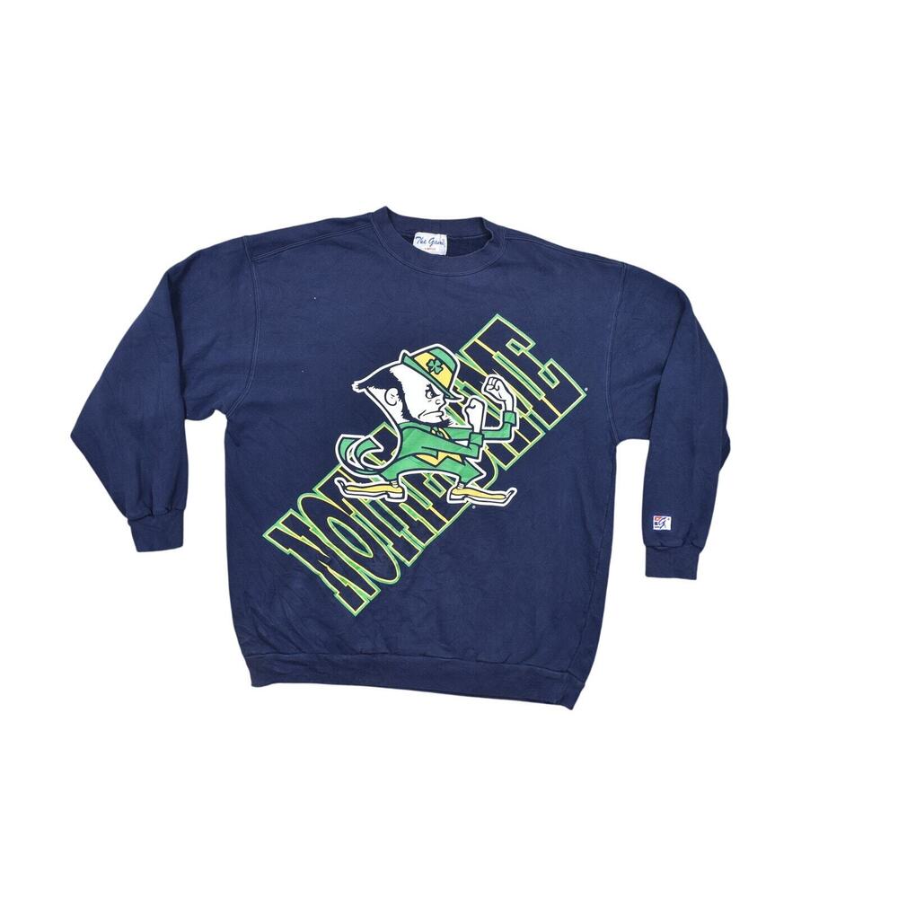 The Game Men's Blue Cotton Pullover Sweater Size L USA Made Vintage Notre dame